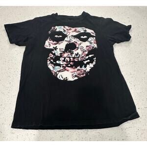 Misfits Graphic T-shirt Men Small Black Logo Floral Short Sleeve Music